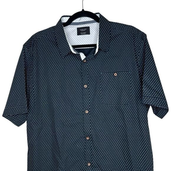 Level Ten Men’s Short Sleeve Button-Up Shirt Black with Dot Print Size XL - Picture 2 of 14